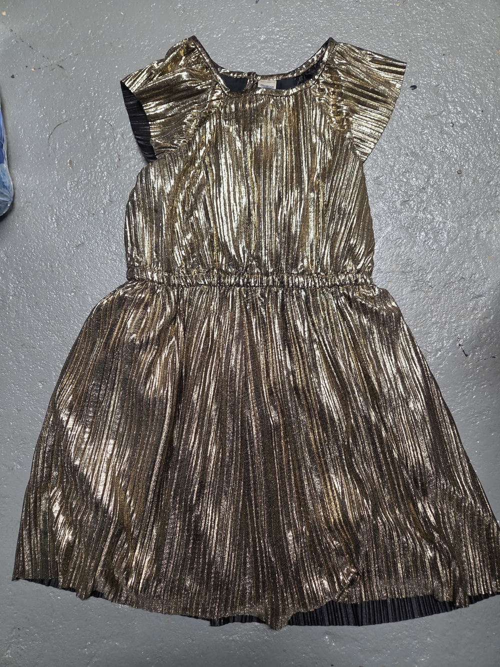 OshKosh B'gosh Metallic Gold Pleated Party Dress with Flutter Sleeves